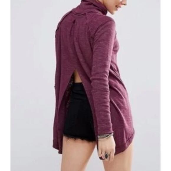 We the Free Split Back Turtleneck Long Raglan Sleeve High Low Hem Purple XS - Picture 7 of 10